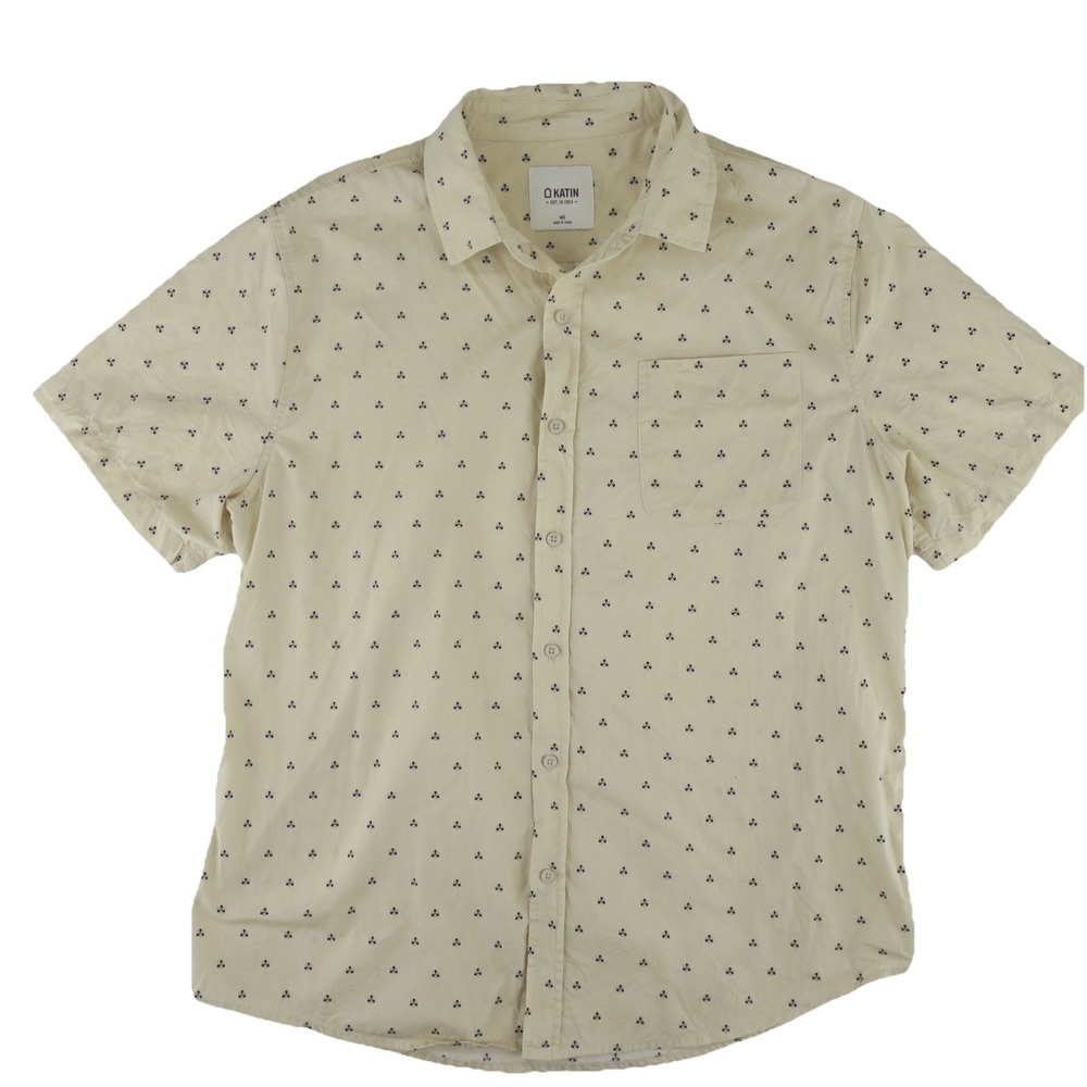 Katin Short Sleeve Button Up Shirt Mens Medium Creme‎